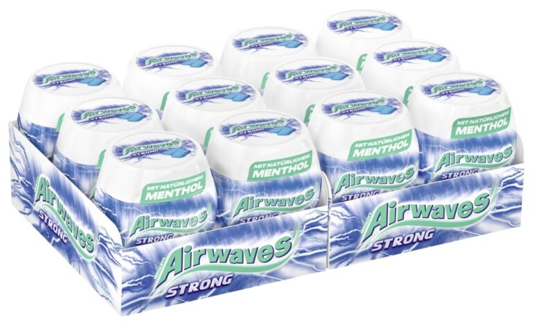 AIRWAVES Strong Chewing Gum I Tin (2 x 6) x 50 Dragees - 12 Tins I Dental Care I Teeth Cleaning I Gum I Chewing Gum