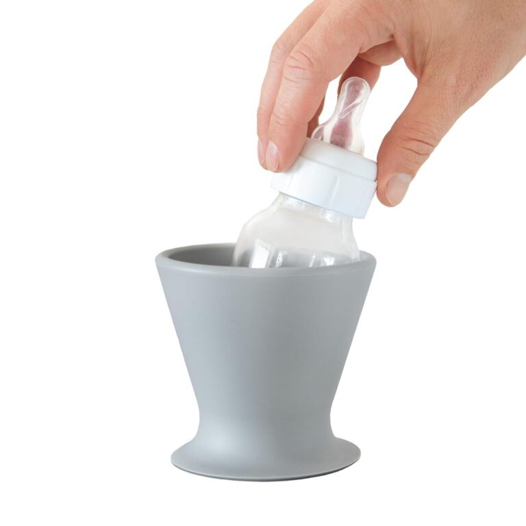 Ingenuity Bokee Baby Bottle Holder Hands Free - One-Hand Bottle or Sippy Cup Prep for Infant to Toddler, Grey